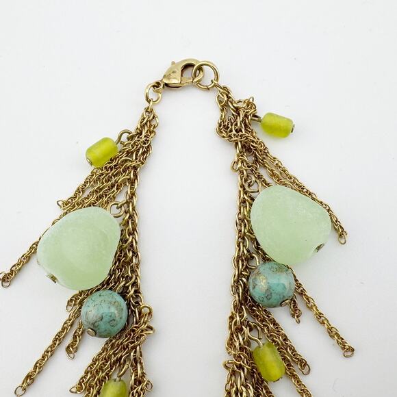 Vintage Boho Gold Chain Bracelet with Green Aventurine Turquoise Beads - Picture 6 of 9